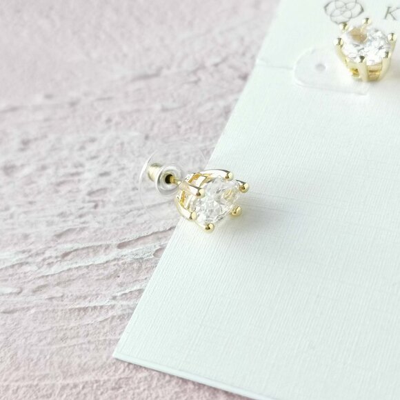 Kendra Scott Cailin White Crystal Gold Stud Earrings - Picture 3 of 3